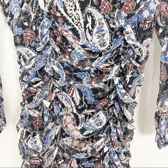 Zara Paisley Print Ruched Mini Dress XS Blue Black Casual Cocktail Party - Picture 5 of 11